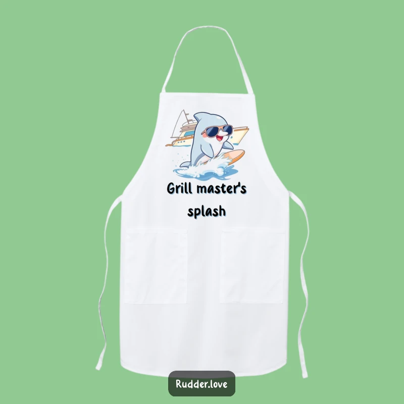 Funny Dolphin Surfer Apron: Cook with Cool Beach Vibes