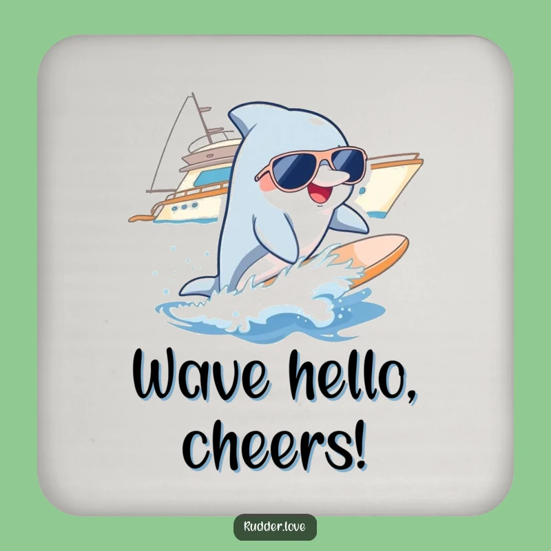 Funny Dolphin Surfer Coaster: Dock Your Drinks with Cool Style