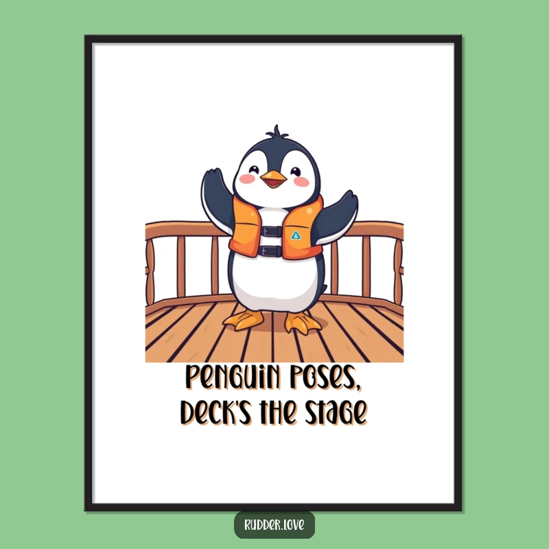 Free Printable Funny Penguin Deck Pose Wall Art - Humorous Downloadable Home Decor
